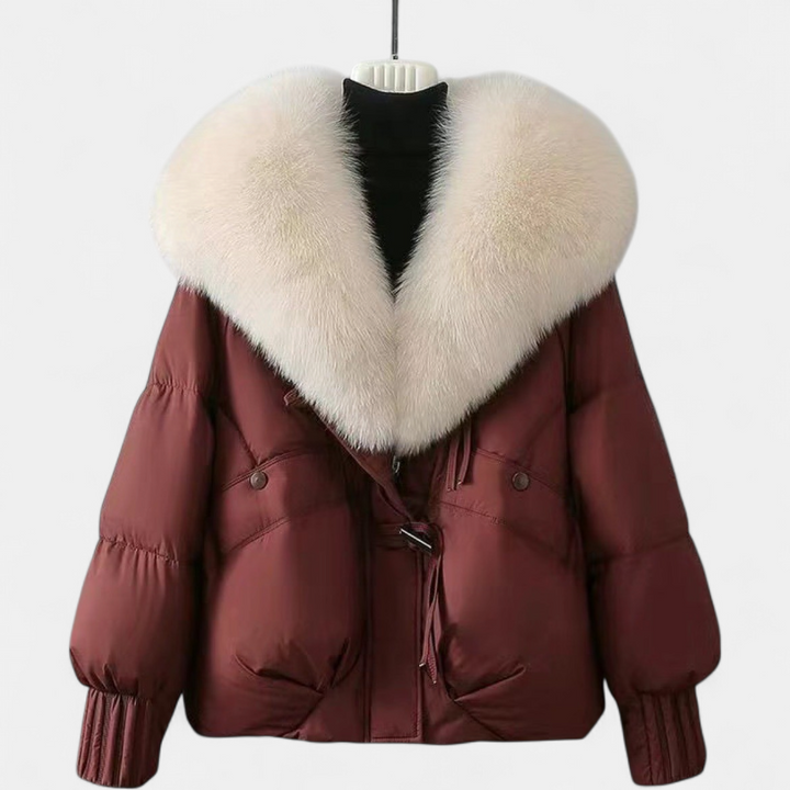Women's Cropped Puffer Jacket, Fur Collar Quilted Winter