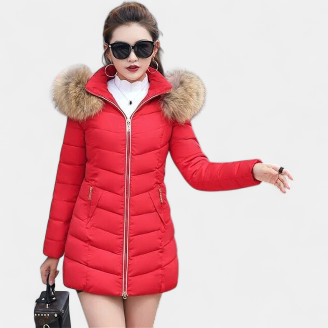 Women's Long Puffer Coat, Faux Fur Collar Padded Winter
