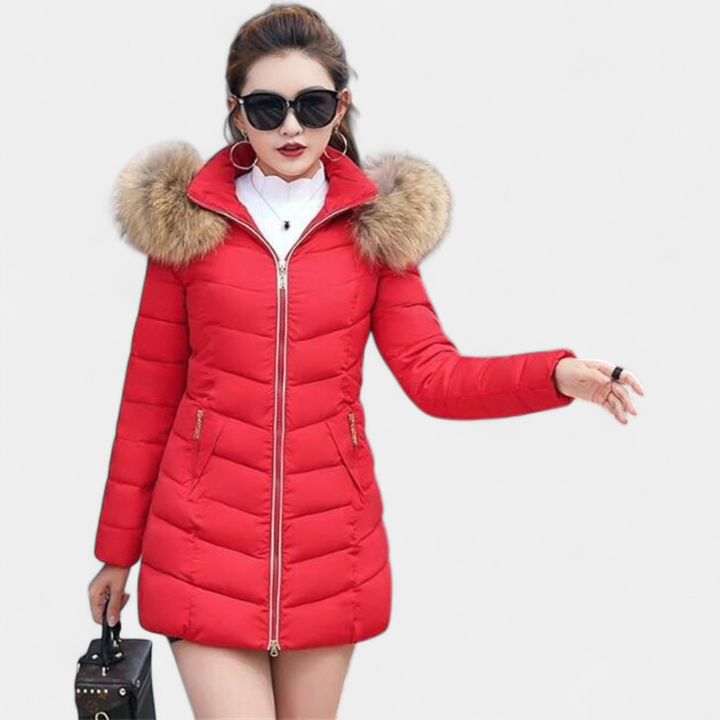 Women's Long Puffer Coat, Faux Fur Collar Padded Winter