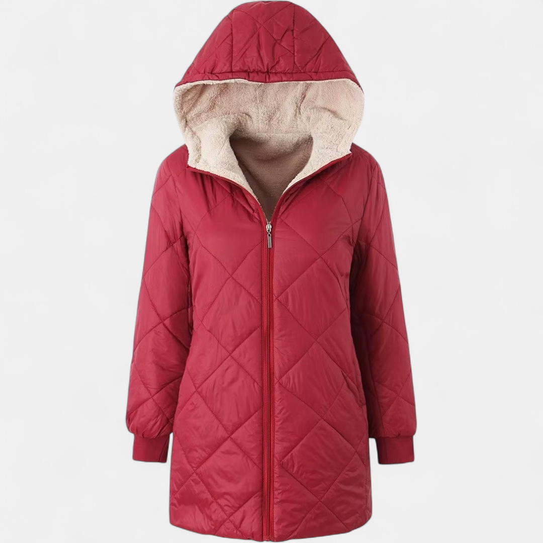 Women's Long Puffer Coat, Sherpa Hood Quilted Padded