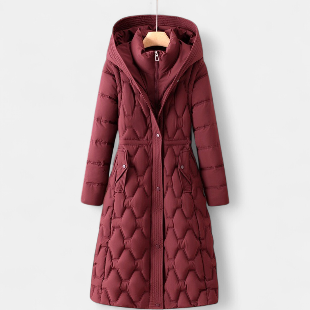 Women's Long Puffer Coat, Hooded Quilted Longline Winter