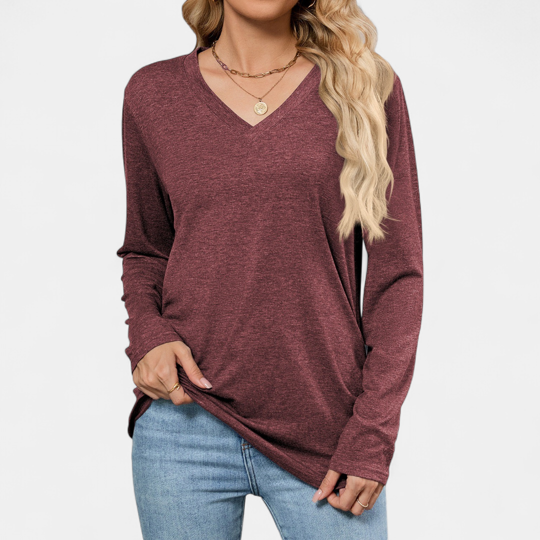 Women's Oversized V Neck Jumper, Tunic Length Long Sleeve