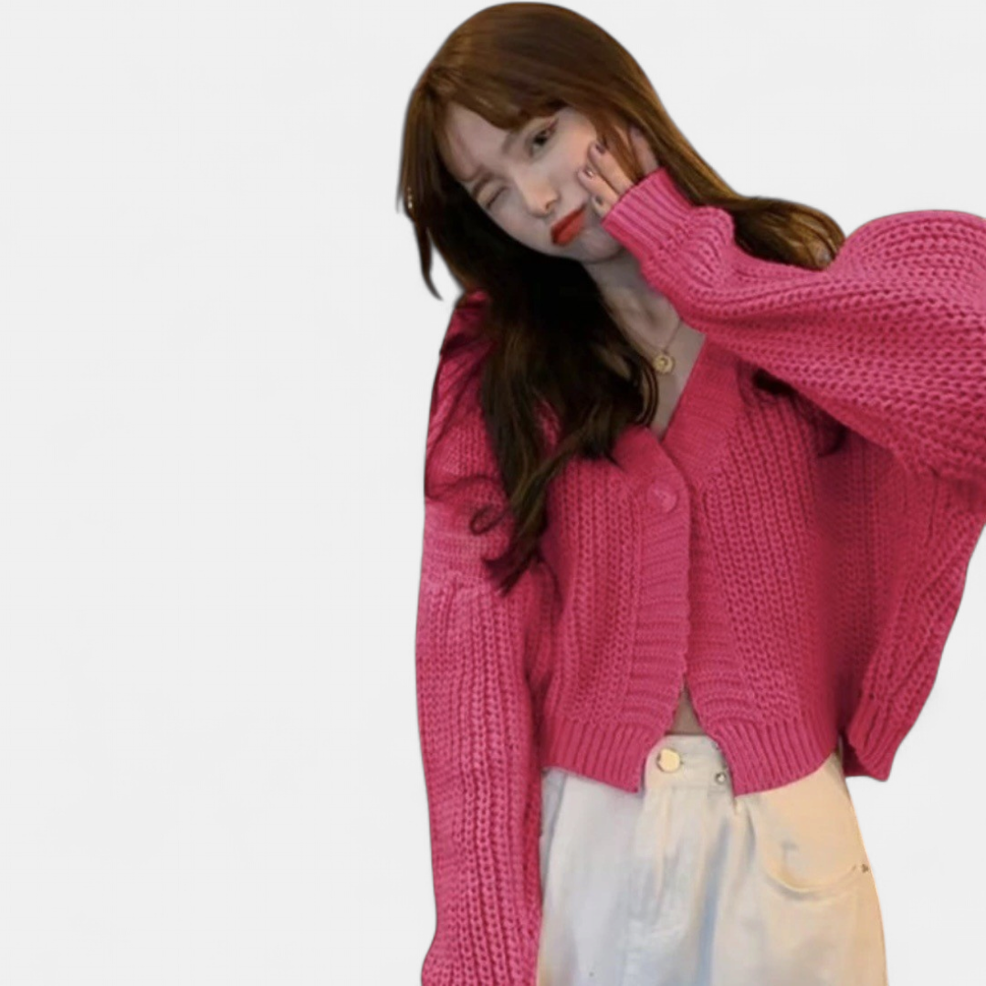 Women's Cropped Knit Cardigan, Single Button Relaxed Fit