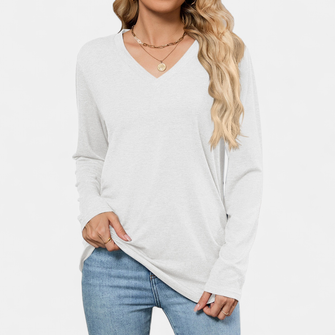 Women's Oversized V Neck Jumper, Tunic Length Long Sleeve