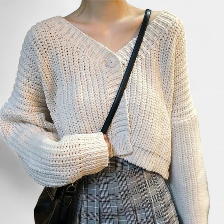 Women's Cropped Knit Cardigan, Single Button Relaxed Fit