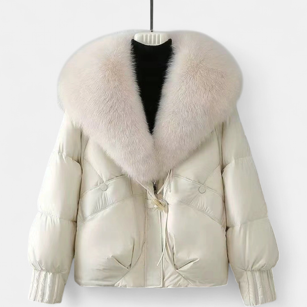 Women's Cropped Puffer Jacket, Fur Collar Quilted Winter