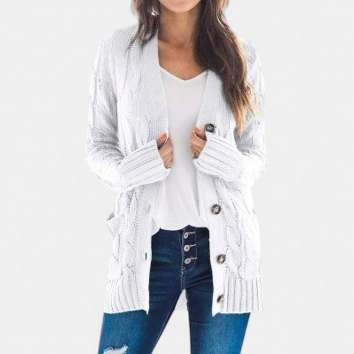 Women's Chunky Cable Knit Cardigan, Oversized Button Up V Neck