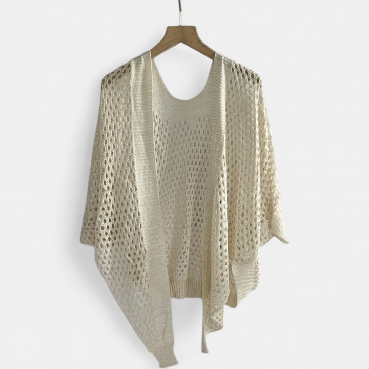 Women's Lightweight Crochet Cardigan, Batwing Open Front Summer