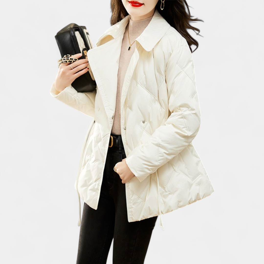 Women's Quilted Down Puffer Jacket, Cinched Waist Padded