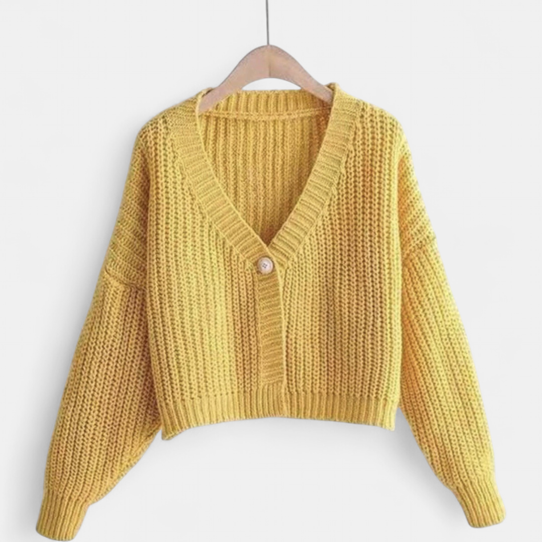 Women's Cropped Knit Cardigan, Single Button Relaxed Fit