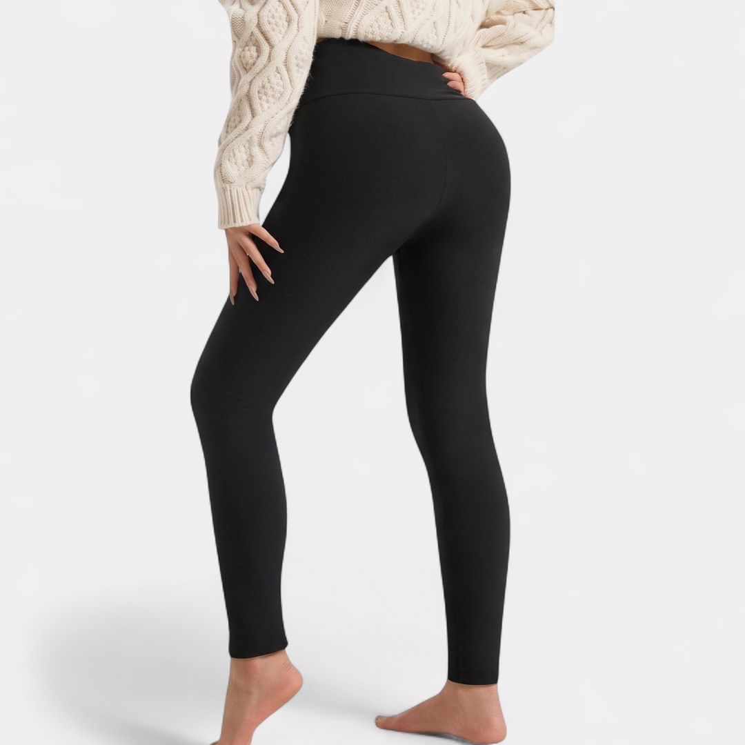 Women's Fleece Lined Leggings, Full Length Wide Waistband Stretch Knit