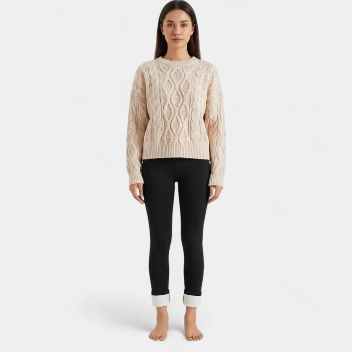 Women's Fleece Lined Leggings, Full Length Wide Waistband Stretch Knit