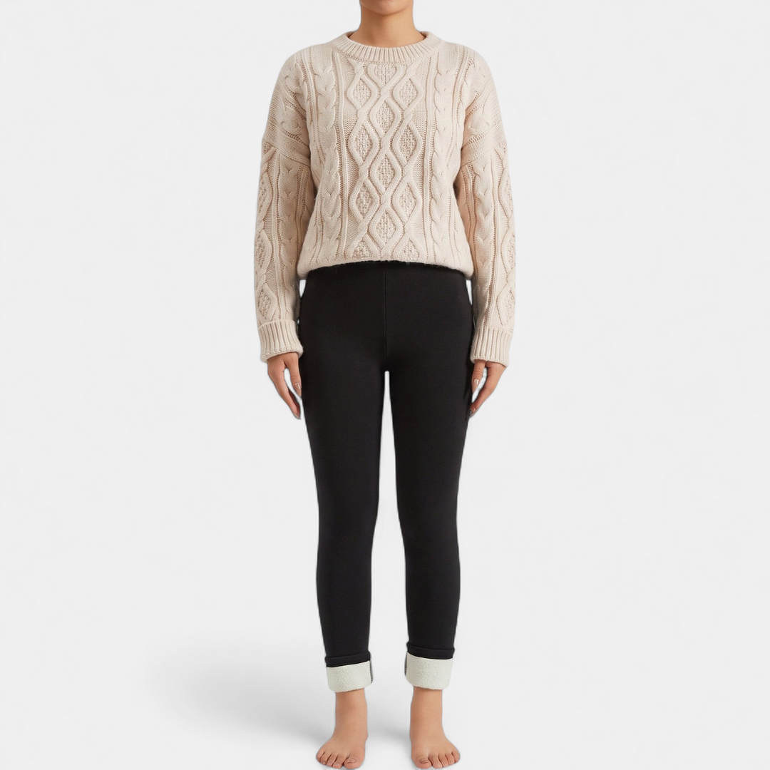 Women's Fleece Lined Leggings, Full Length Wide Waistband Stretch Knit