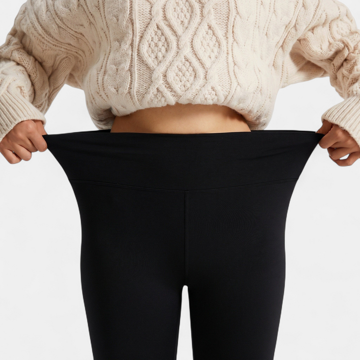 Women's Fleece Lined Leggings, Full Length Wide Waistband Stretch Knit