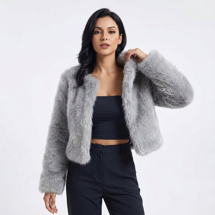 Women's Fluffy Faux Fur Jacket, Cropped Open Front Winter
