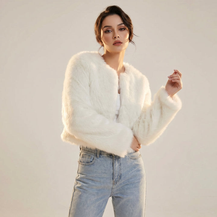 Women's Fluffy Faux Fur Jacket, Cropped Open Front Winter
