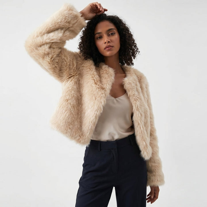 Women's Fluffy Faux Fur Jacket, Cropped Open Front Winter