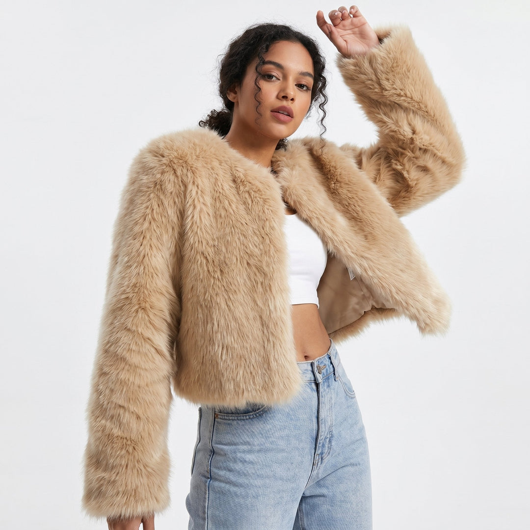 Women's Fluffy Faux Fur Jacket, Cropped Open Front Winter