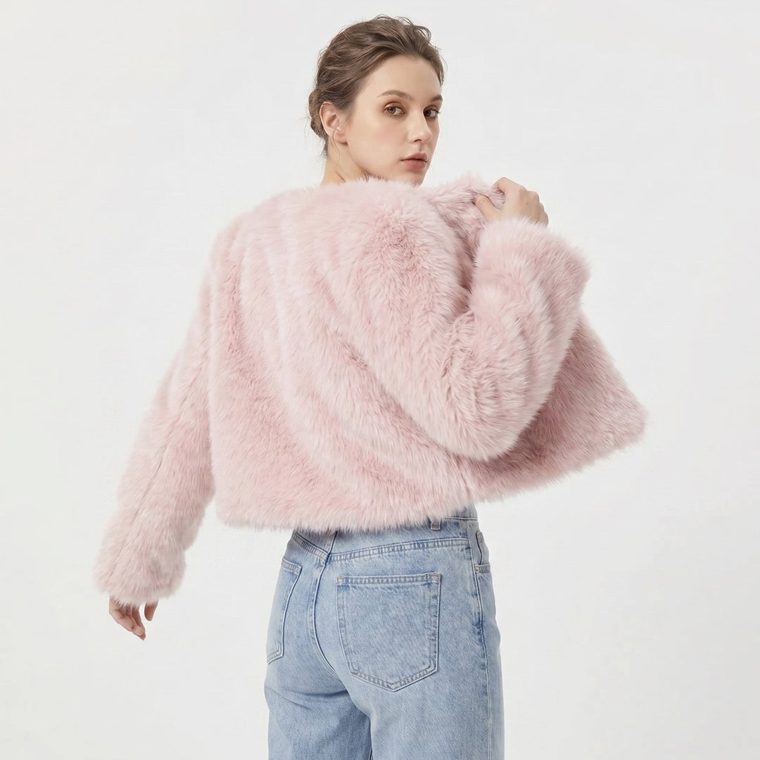 Women's Fluffy Faux Fur Jacket, Cropped Open Front Winter